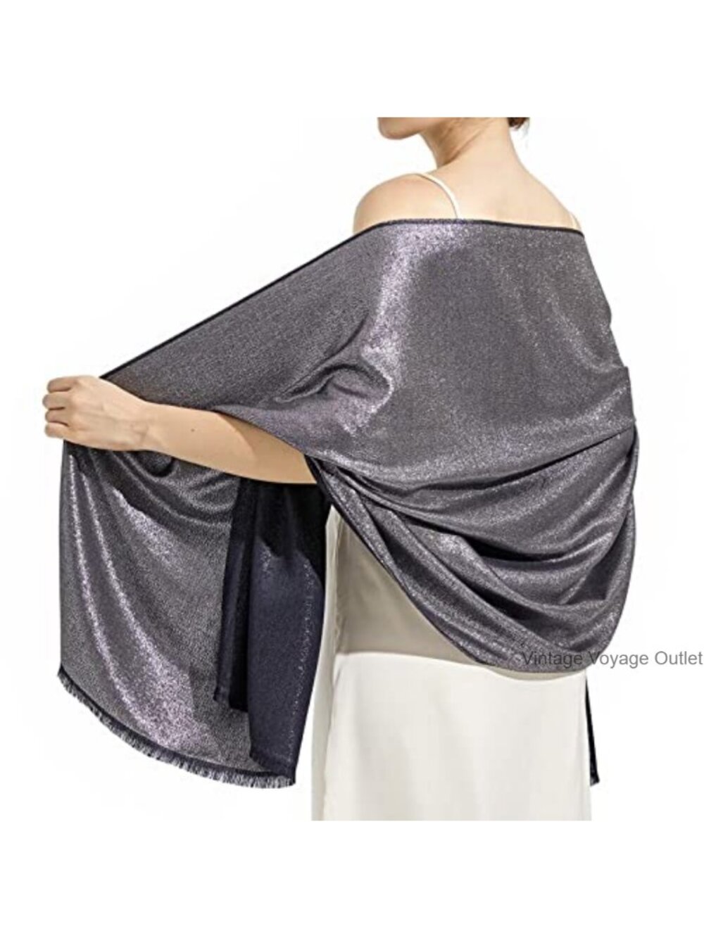 Metallic Sparkly Shawl Wrap Pashmina Tassel Evening Party